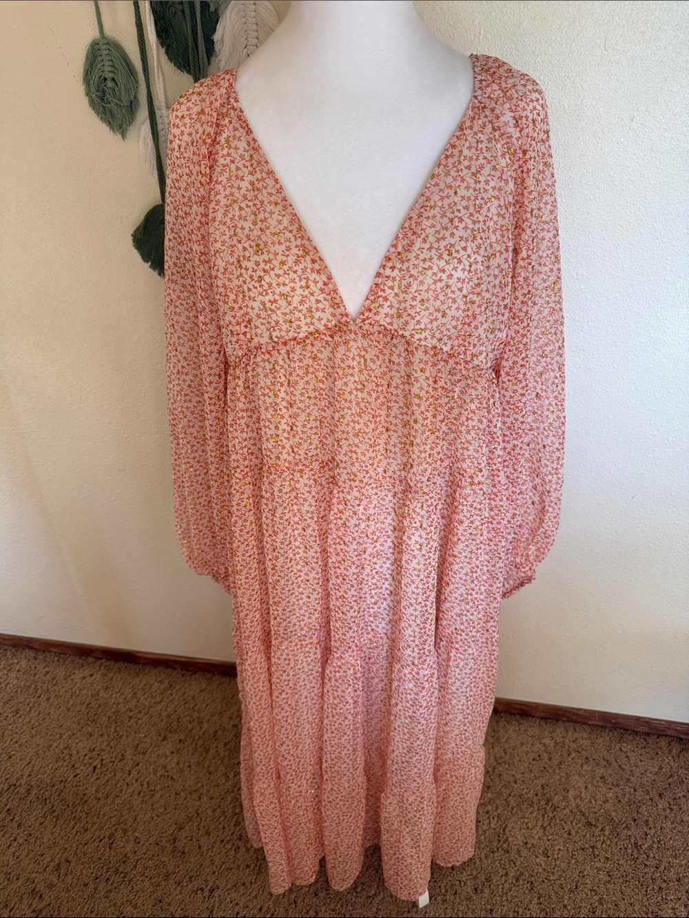 ASOS Light Pink Floral V-Neck Tiered Maxi Dress
